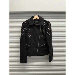Black Rivet Womens Studded Moto Jacket Black Wool Blend Punk Rock Size Small